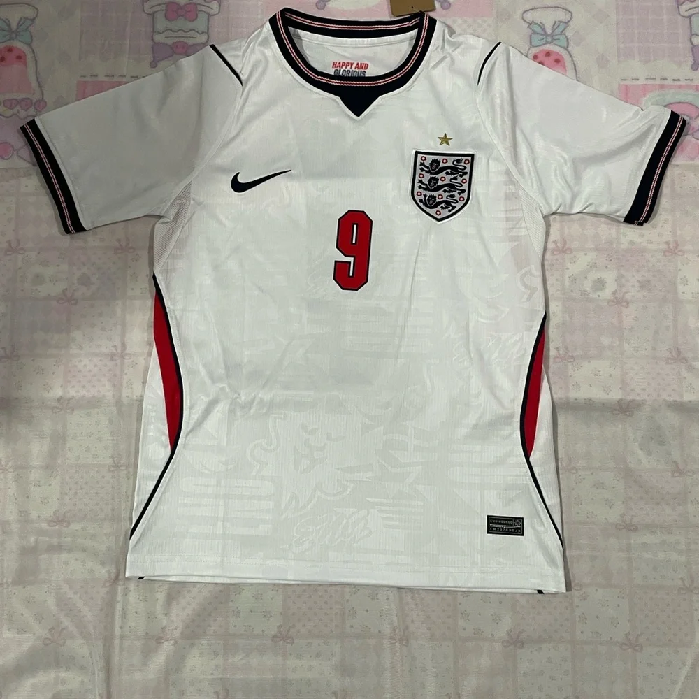 Nike White and Red England #9 Football Jersey